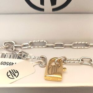NWT EFFY NY Silver and Goldtone Chain & Lock Charm Bracelet